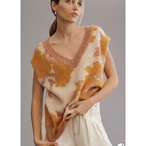Maeve V-Neck Loopy Floral Sweater Vest LARGE